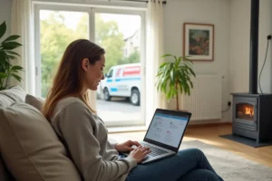 homeowner scheduling heating maintenance to improve air quality and save costs