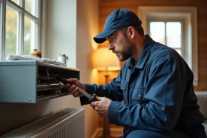 technician performing professional heating maintenance to ensure home warmth