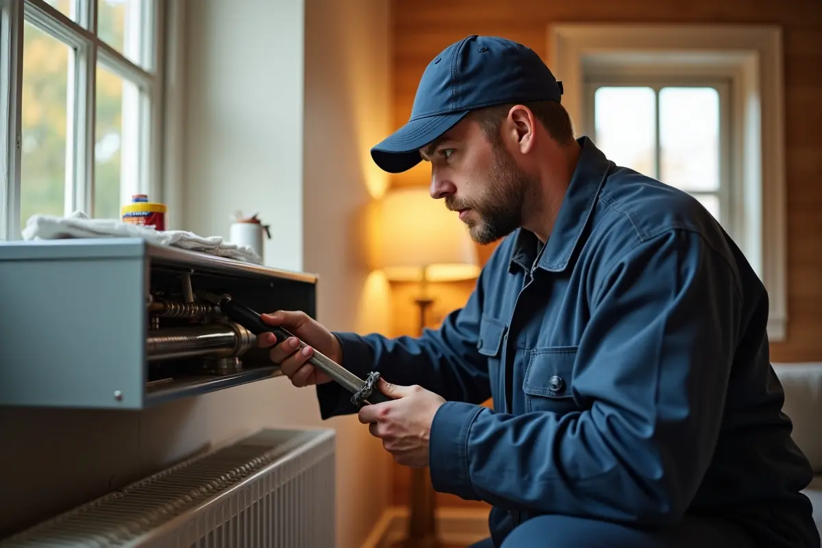 technician performing professional heating maintenance to ensure home warmth