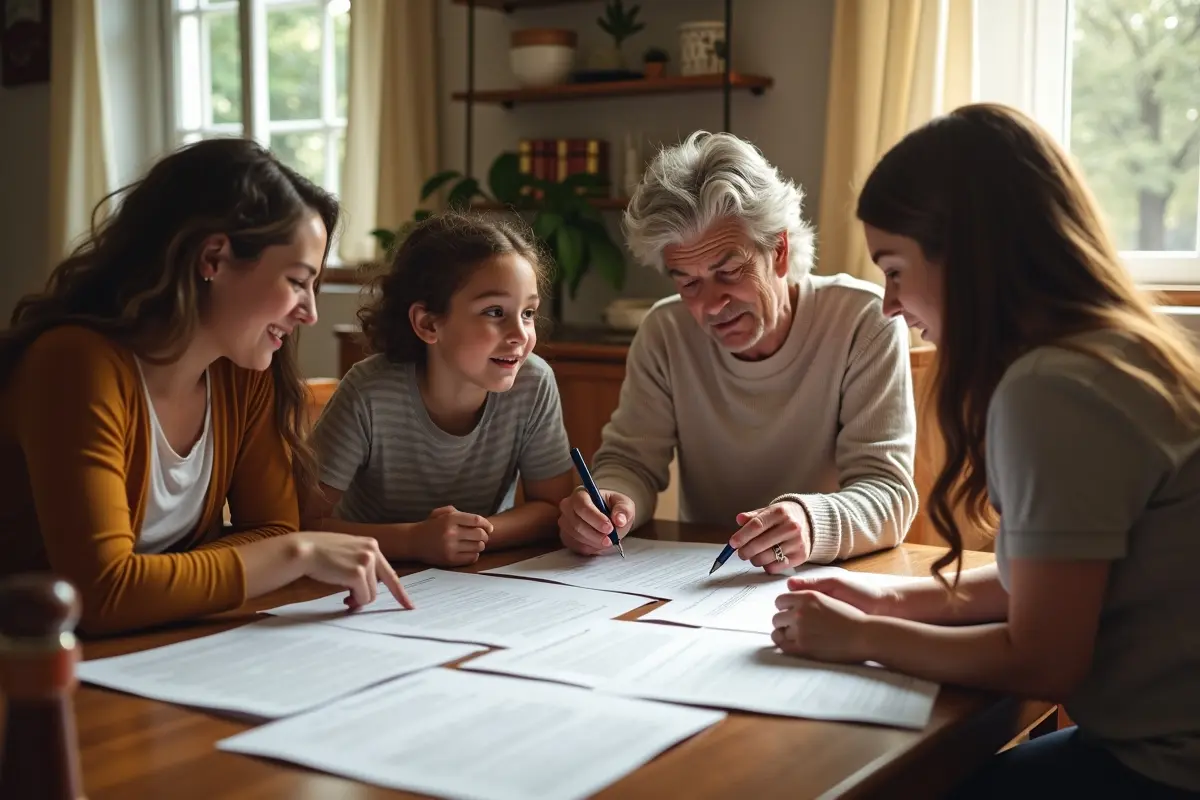 family reviewing home insurance policy coverage and exclusions together